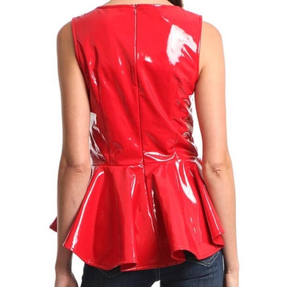 🫦 Gracia Sleeveless Faux Patent Leather Peplum Top, US M - Picture 4 of 7